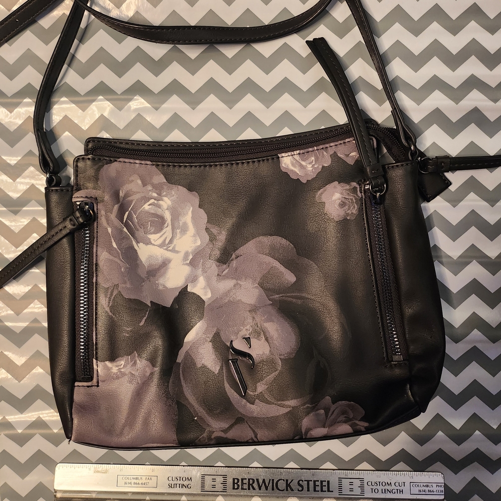 Vera Wang Black and Gray Floral Crossbody Bag